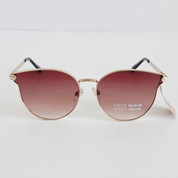 Frye Gold Cat Eye Frame Brown Ombre Tint Lense Oversized Sunglasses 100% UV - Picture 1 of 8